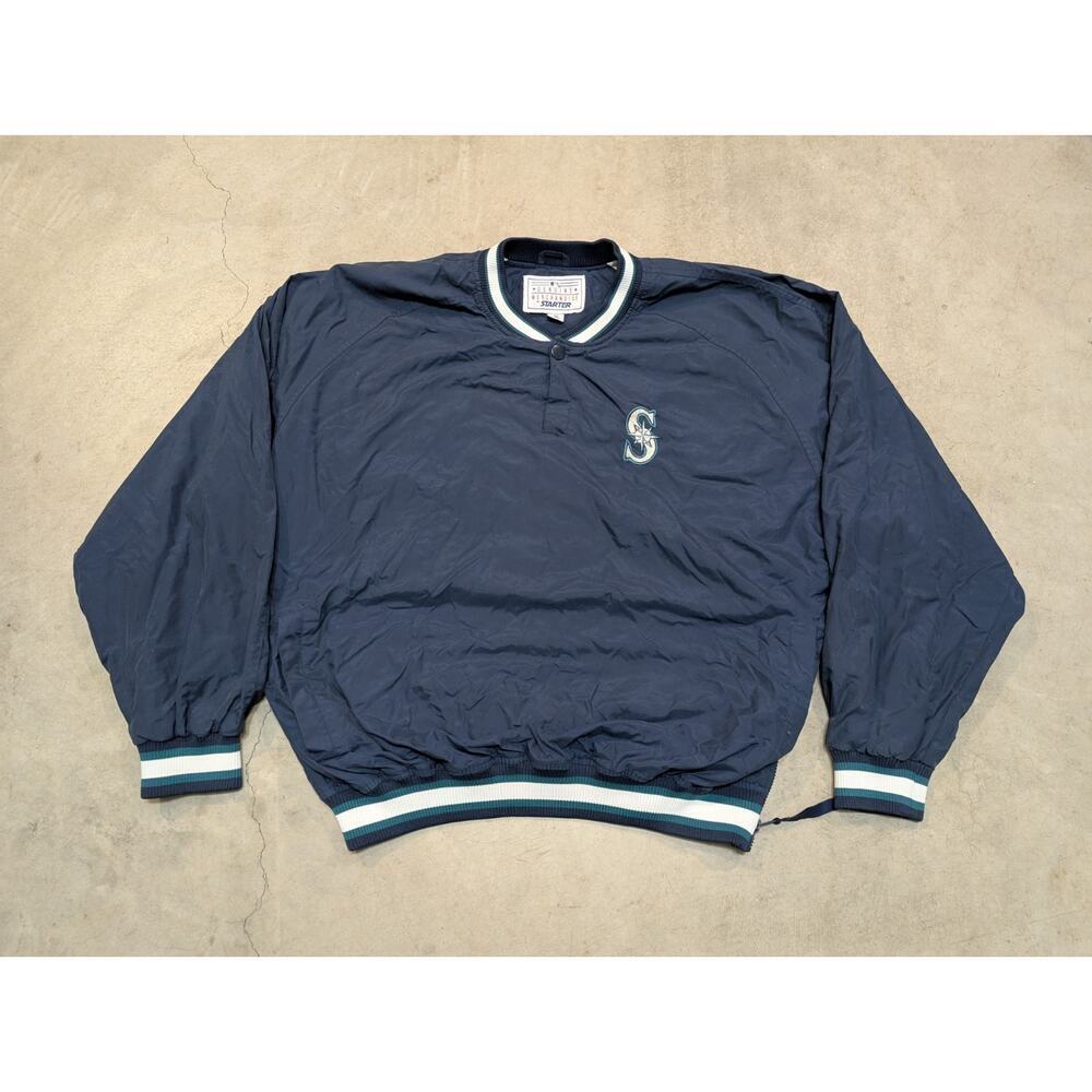 VTG Seattle Mariners Starter Windbreaker Mens XL Lined Navy Side Zip MLB